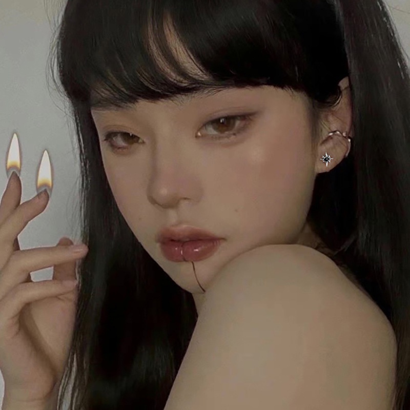 Jojo COCO บุคลิกภาพฮิปฮอป แปดแฉก ดาว สีดํา เพทาย แม่เหล็ก ต่างหู สําหรับผู้ชาย และผู้หญิง