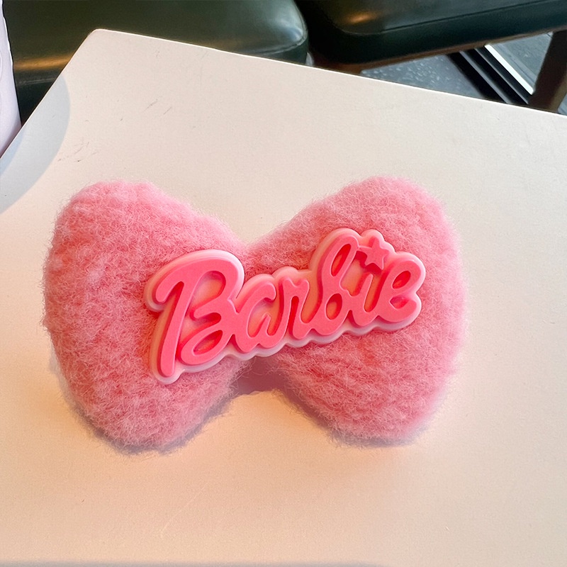 Kawaii กิ๊บติดผม ผ้ากํามะหยี่ขนนิ่ม ลายการ์ตูนอนิเมะบาร์บี้ สีชมพู สําหรับเด็กผู้หญิง