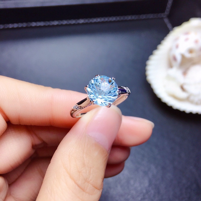 Kuhong Sky Blue Topaz แหวนเงินสเตอร์ลิง 925 ประดับพลอยอัญมณี สีฟ้า สําหรับผู้หญิง งานแต่งงาน|แหวน