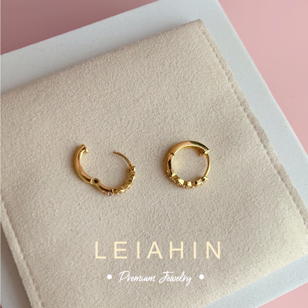 LEIAHIN ต่างหูชุบทอง 18k ประดับเพทาย เครื่องประดับแฟชั่น สไตล์เกาหลี มินิมอล สําหรับผู้หญิง