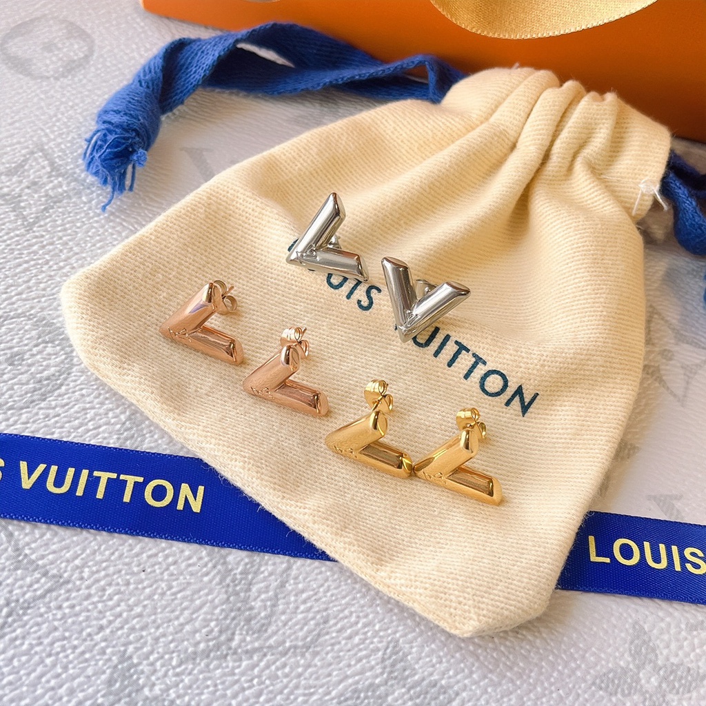 LOUIS VUITTON ต่างหูสตั๊ด เหล็กไทเทเนียม รูปโลโก้ตัวอักษร LV เครื่องประดับแฟชั่น สําหรับผู้หญิง