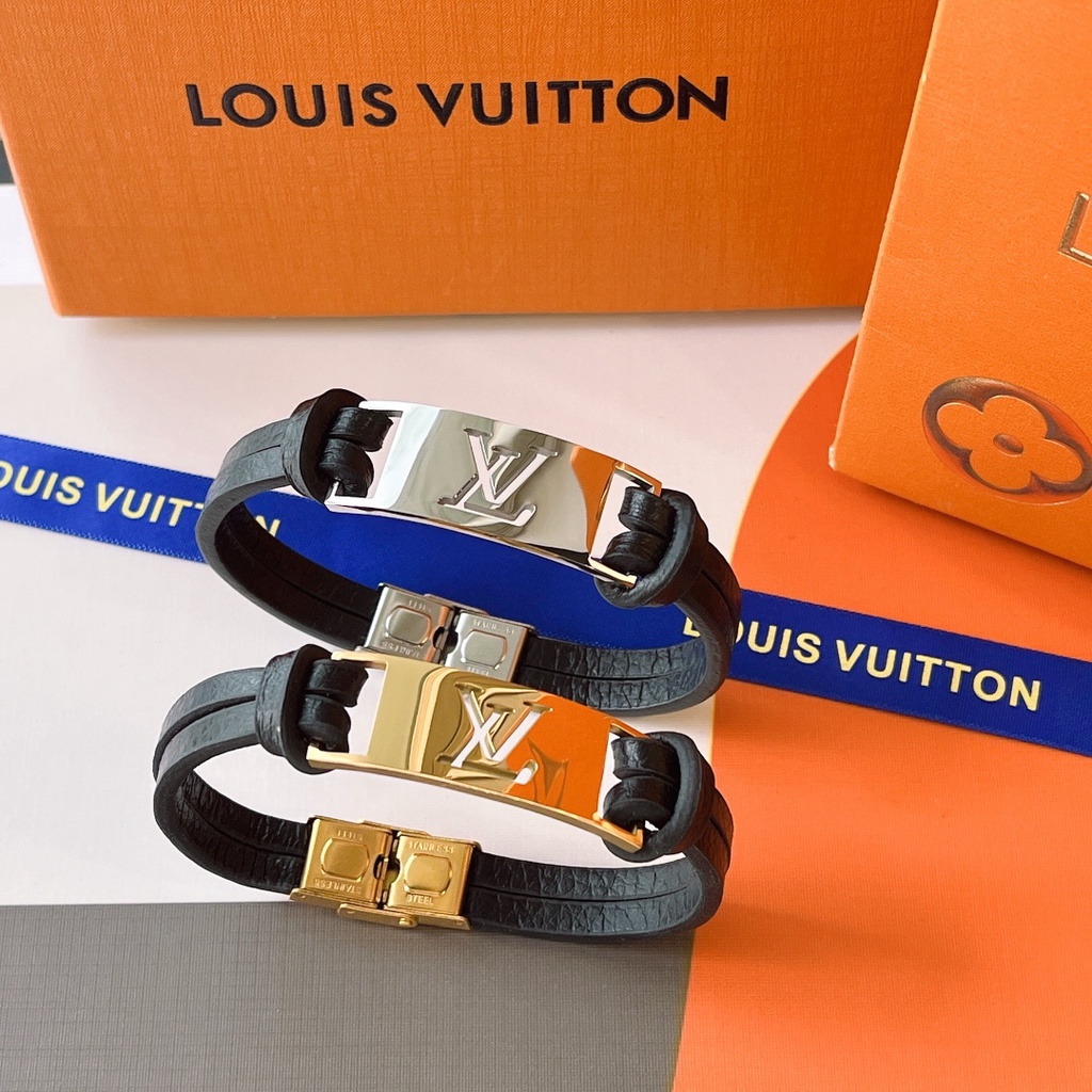 LOUIS VUITTON สร้อยข้อมือ กําไลข้อมือ ไทเทเนียม ลําลอง ลายโลโก้ตัวอักษร LV โมโนแกรม