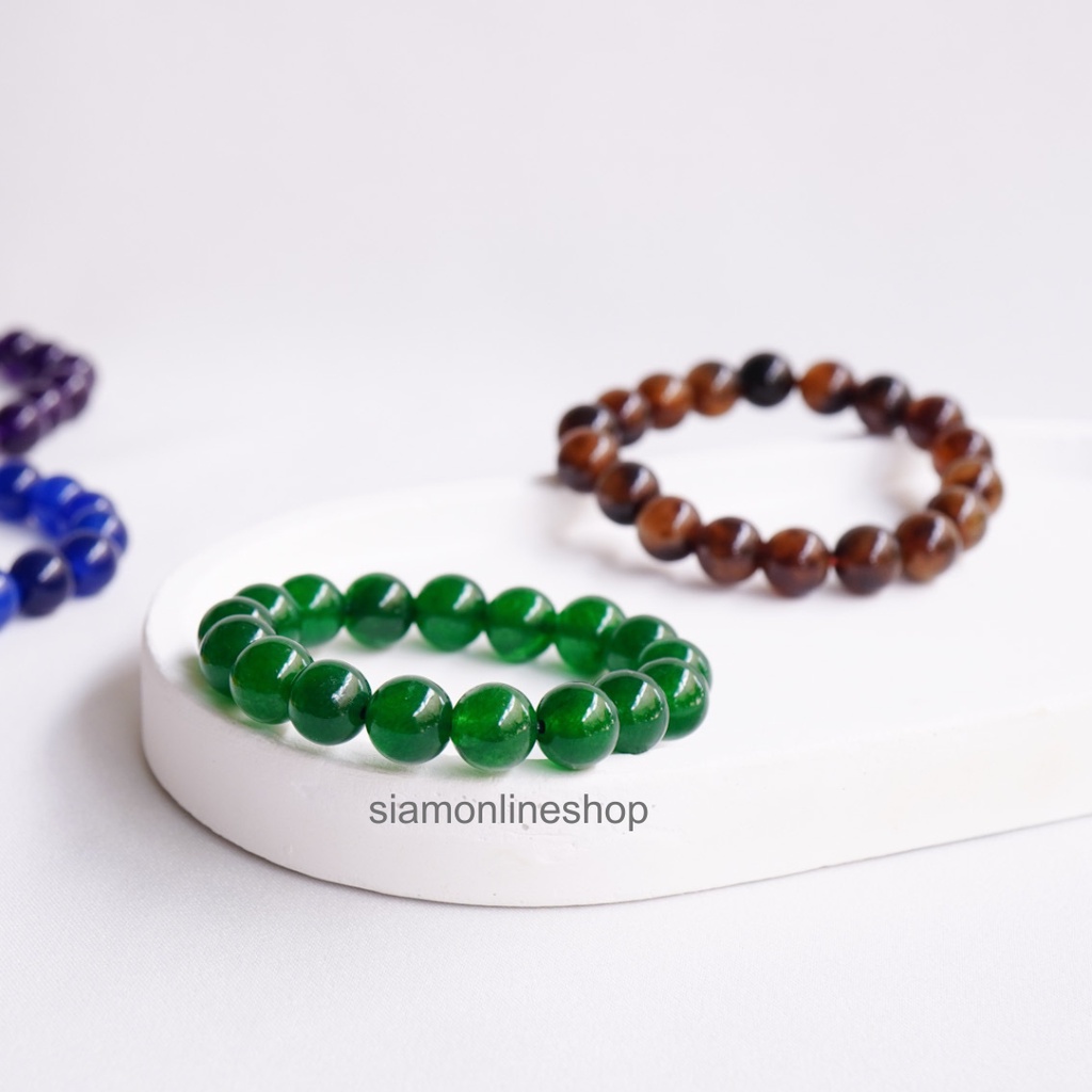 LUCKYSTONE รวมแบบ หินสีนำโชค ขนาด 10 มม. (เลือกสีได้) สร้อยข้อมือหินแท้ by siamonlineshop