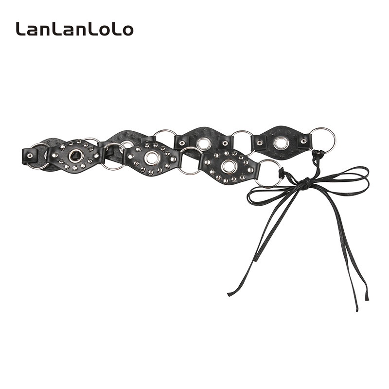 Lanlanlolo เข็มขัดหนัง ประดับลูกปัด สีพื้น สไตล์เรโทร แฟชั่นสําหรับผู้หญิง 2023
