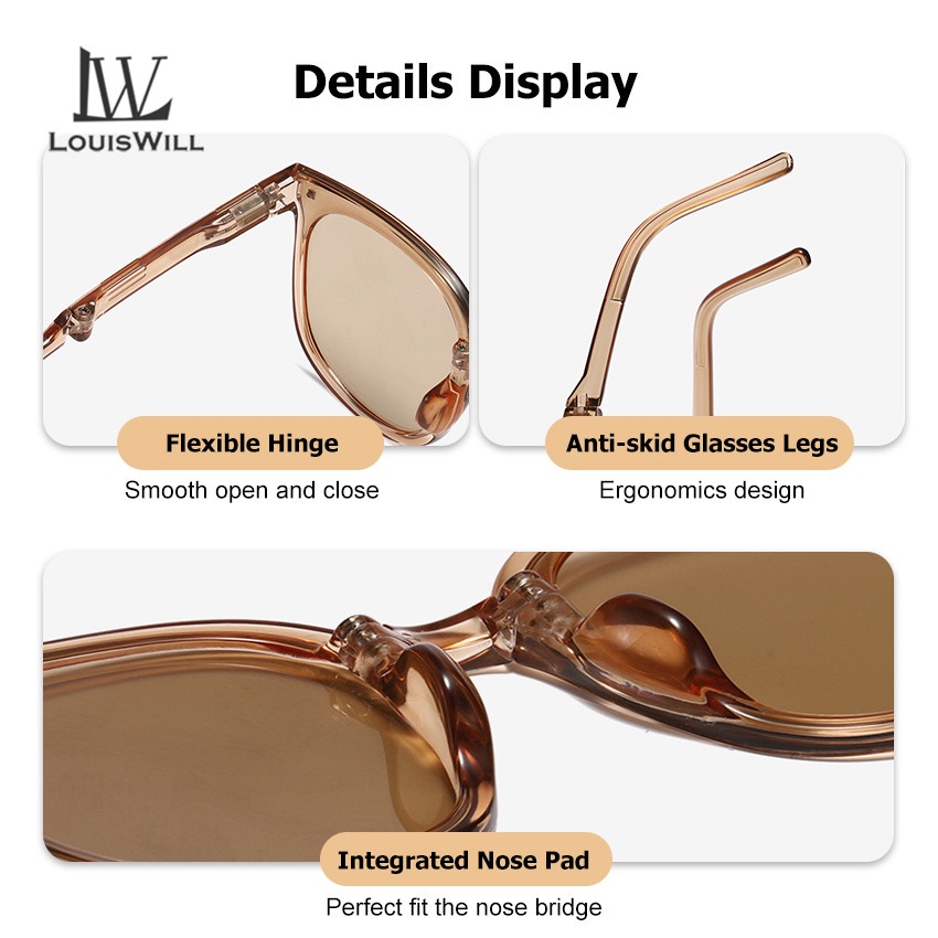 Louiswill แว่นตากันแดด เลนส์โพลาไรซ์ ทรงกลม พับได้ UV400 สําหรับผู้หญิง