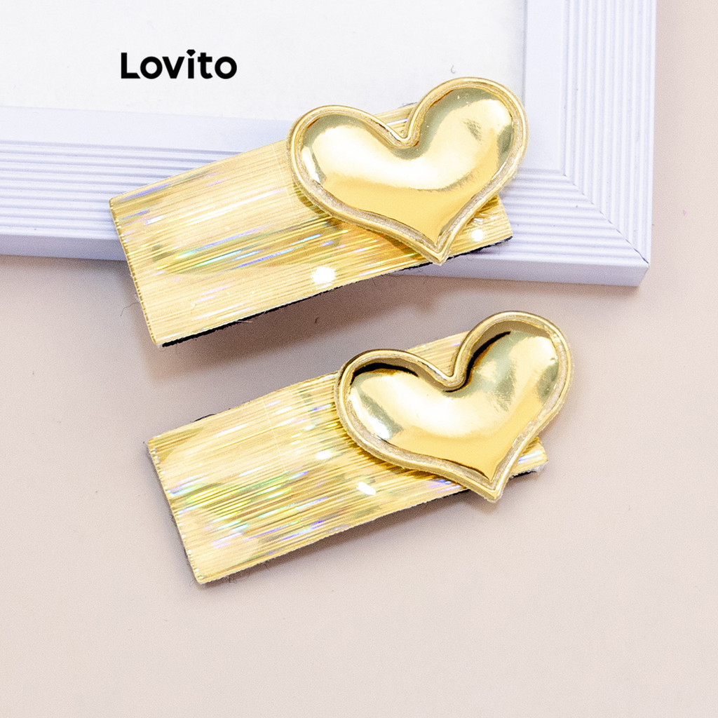 Lovito กิ๊บติดผมผู้หญิง ทรงสี่เหลี่ยม รูปหัวใจ สีมาการอง สไตล์ลำลอง LCS06557 8 ชิ้น