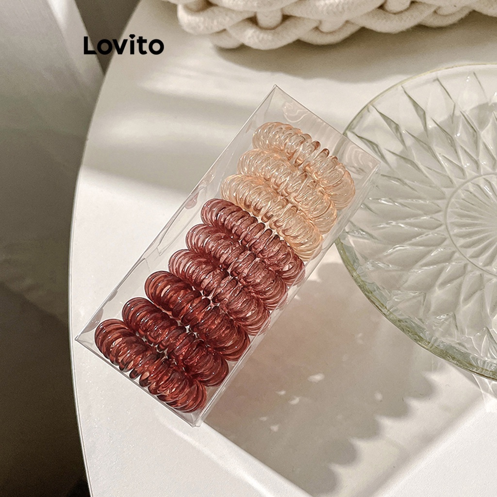 Lovito ยางรัดผมลำลอง เบสิก แบบยืดหยุ่นสูง สีพื้น 9 ชิ้น สำหรับผู้หญิง L57AD034 (หลากสี/น้ำตาล/ชมพู/ดำ)