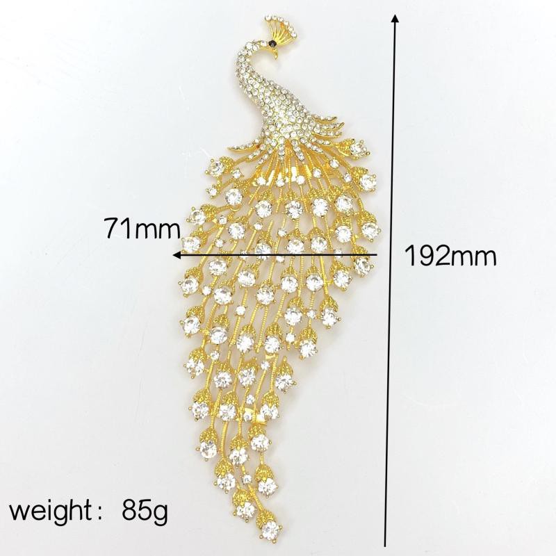 Maech jewelry แฟชั่นเข็มกลัดขนาดใหญ่ เพชรคริสตัลสีแดง เข็มกลัดนกยูงสีทอง peacock brooch