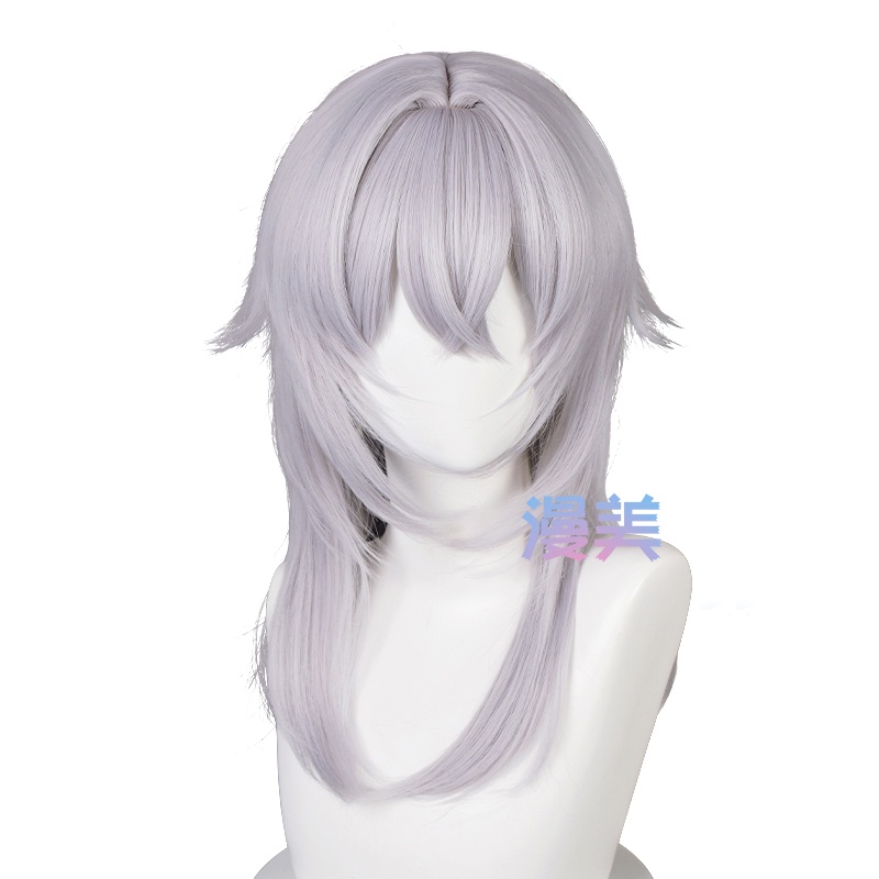 Manmei Game FF14 Themis Cosplay Wig Final Fantasy XIV 52cm Long Silver Grey Wig Heat Resistant Synthetic Wigs