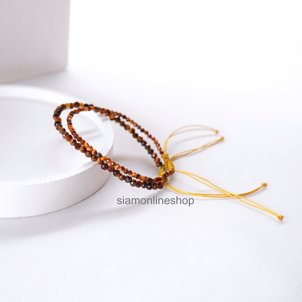 Minimalist bracelet - Faceted Tigereye stone หินไทเกอร์อายแบบเหลี่ยม ขนาด 2,3 มม. สร้อยข้อมือ เชือกถัก by siamonlineshop