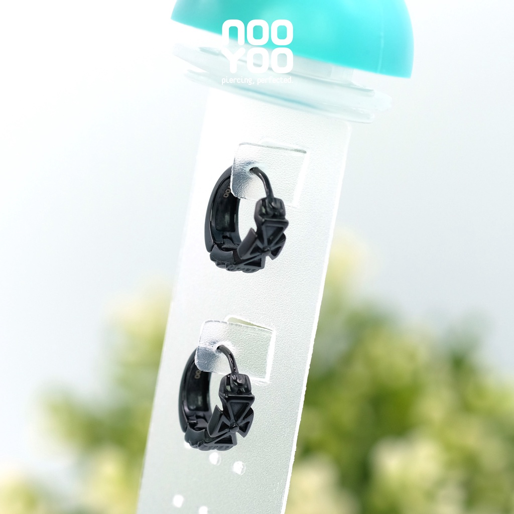 NooYoo ต่างหูสำหรับผิวแพ้ง่าย IRON CROSS Huggies Black PVD Surgical Steel