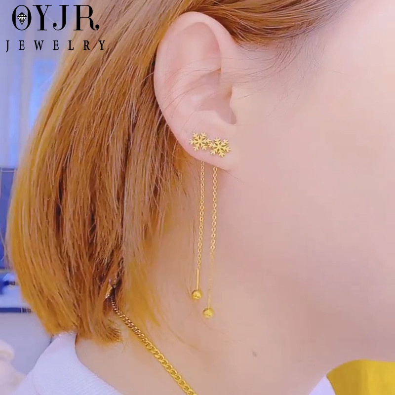 OYJR ต่างหูแฟชั่น ต่างหูสแตนเลสไม่ลอกรูปแบบเกล็ดหิมะสำหรับผู้หญิง