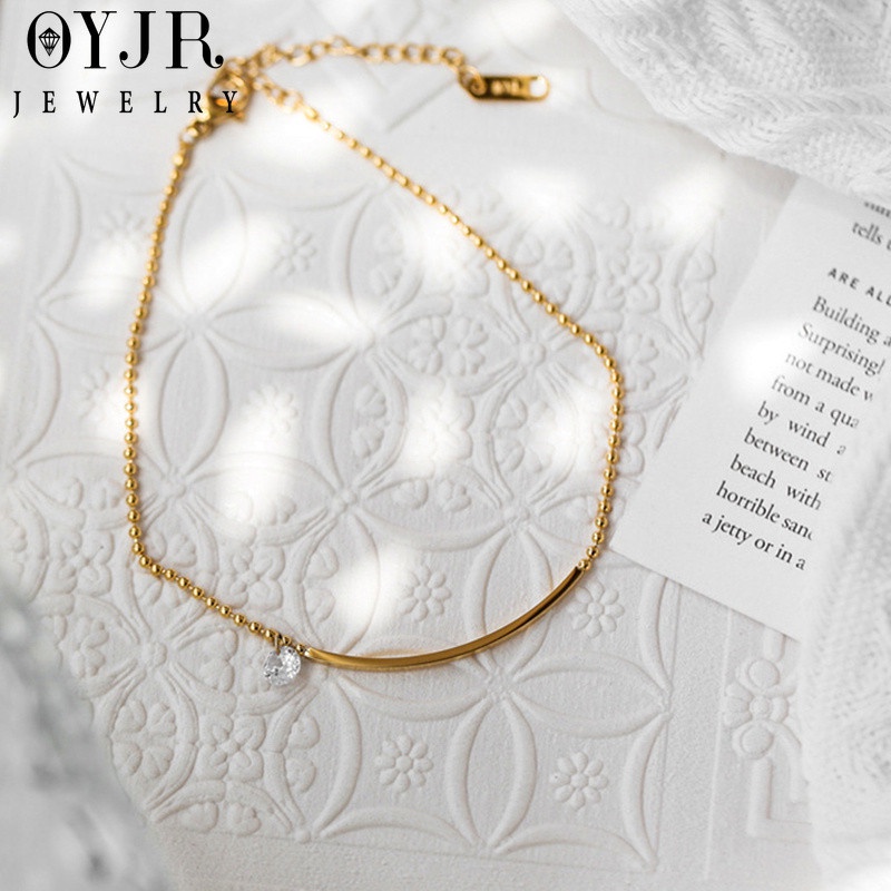 OYJR สร้อยข้อเท้าสแตนเลส ข้อเท้าหน้ายิ้ม ทองชุบ 18k  สำหรับผู้หญิง