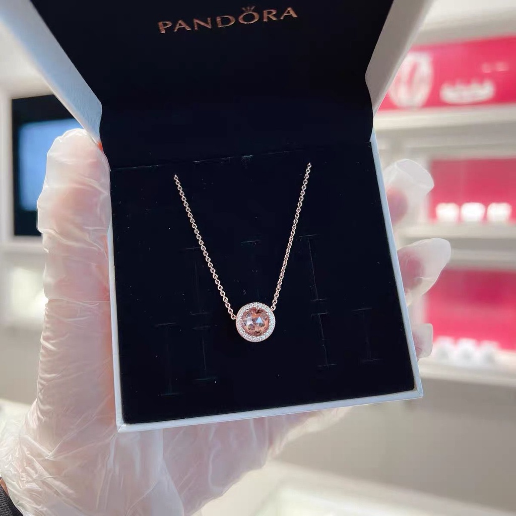 Pandora สร้อยคอเงิน 925 จี้เพชรเพทาย 18K สีโรสโกลด์ คลาสสิก เครื่องประดับแฟชั่น สําหรับผู้หญิง