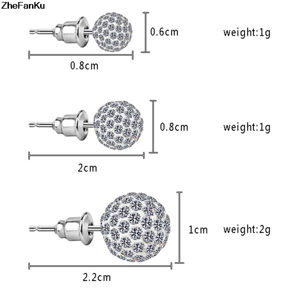 Pave Disco Ball Stud Earrings 10mm 8mm 6mm Clear Austrian Rhinestone