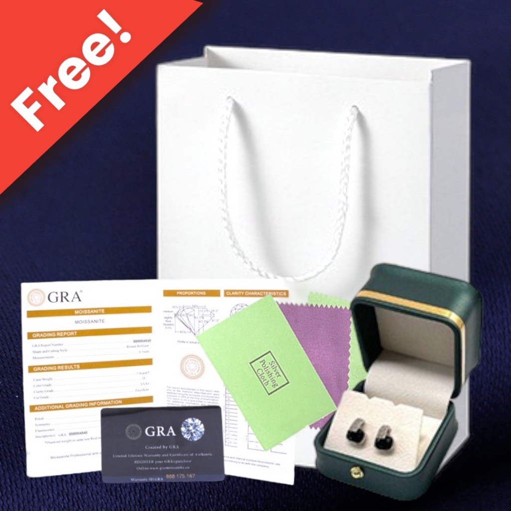 Petchara Jewelry ต่างหูเพชรโมอีส 50 ตังค์ น้ำ 100-98 เงินแท้ 92.5% D-VVS1 : D3018