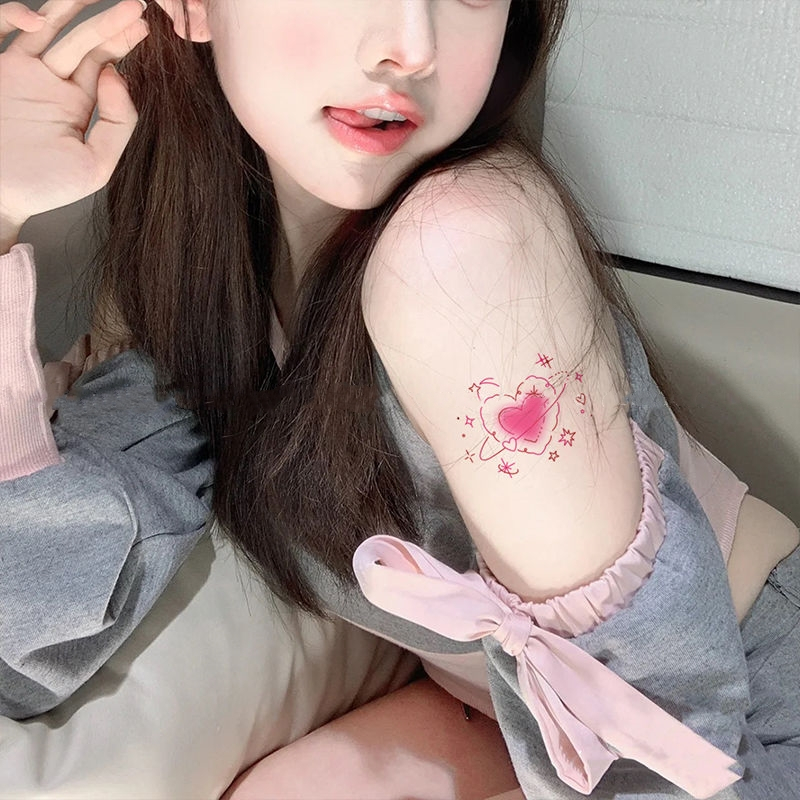 Pink Milky Way สติกเกอร์รอยสักชั่วคราว ลายหัวใจ กันน้ํา ติดทนนาน 7 วัน