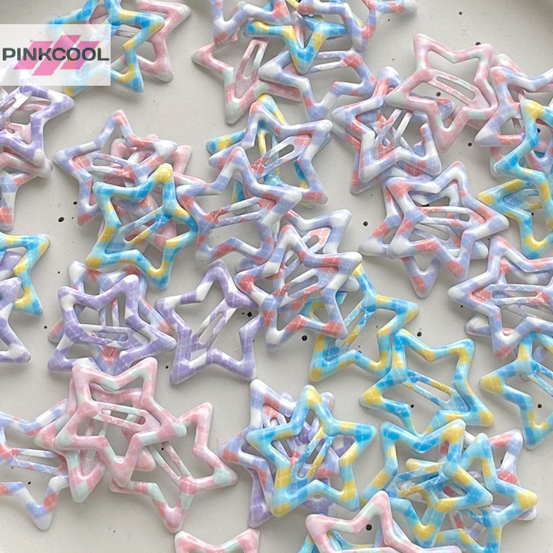 Pinkcool กิ๊บติดผม รูปดาวห้าแฉก สีแคนดี้ น่ารัก สไตล์ฮาราจูกุ สําหรับผู้หญิง 2 ชิ้น