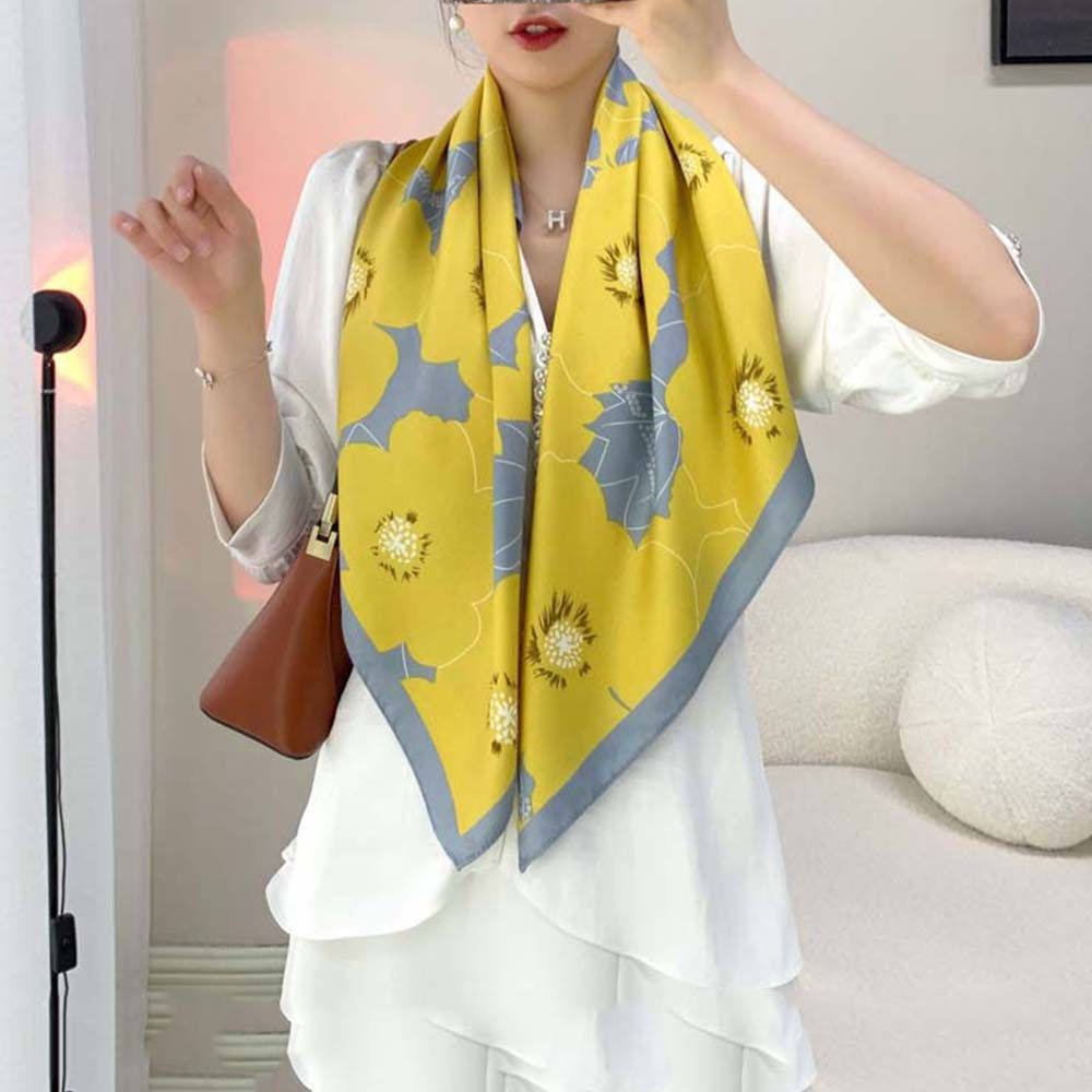 QQMALL Fashion Stripe Silk Scarf Spring summer Neck Wraps Square Large Scarf Headband Foulard Beach  Muffler Bag Belt Decoration Temperament Soft Ladies Shawl Female Scarves