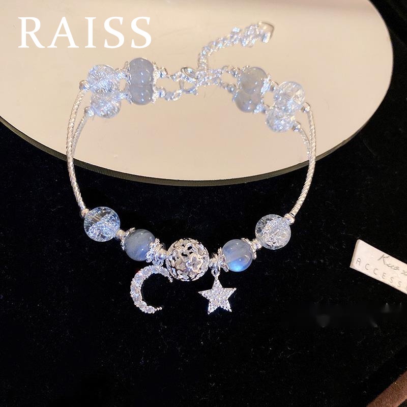 Raiss สร้อยข้อมือ ประดับลูกปัดคริสตัล เพทาย รูปดวงจันทร์ ดาว สีเทา แฟชั่นสําหรับผู้หญิง