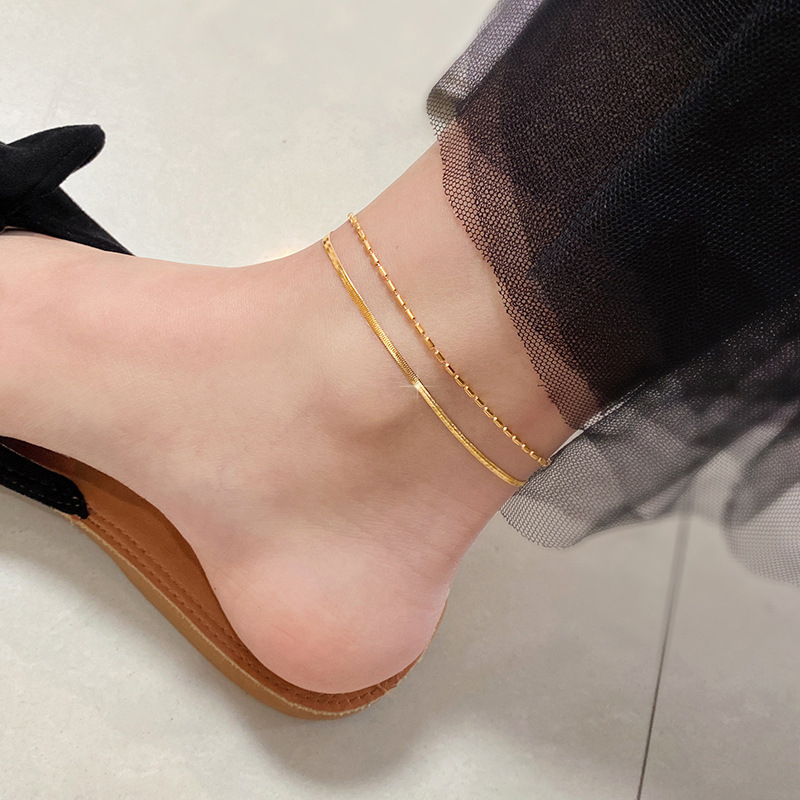 Raymrs สร้อยข้อเท้าโซ่ สเตนเลส ทอง 18K กันน้ํา ไม่จางหาย เครื่องประดับ สําหรับผู้หญิง ของขวัญ