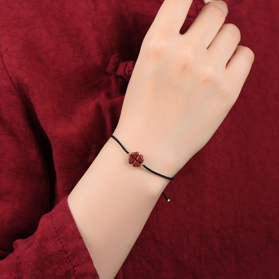 Ready Stock สร้อยข้อมือใบโคลเวอร์สีม่วงทองคําแท่งธรรมชาติ