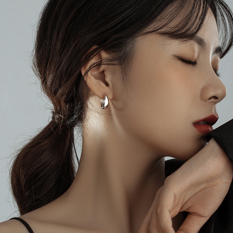 Roselife ต่างหูห่วงเงิน S925 จี้รูปหยดน้ํา ขนาดใหญ่ เครื่องประดับ สําหรับผู้หญิง 1 คู่