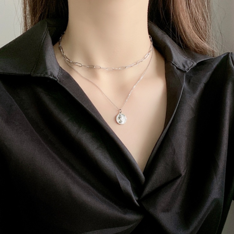 Roselife สร้อยคอโชคเกอร์ สองชั้น จี้รูปราชินี สไตล์วินเทจ สีเงิน เครื่องประดับ สําหรับผู้หญิง