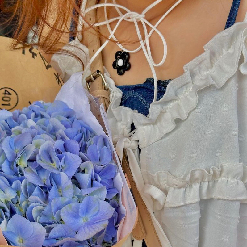(Roseroom) สร้อยดอกได้ รุ่น ฮานะเชือกโบว์ยาว มี 2 สี ดำ ขาว