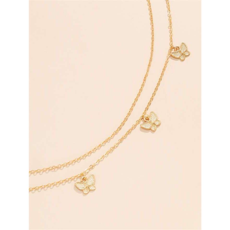 [SIS.SIE พร้อมส่ง]no.6348 โซ่เอว 2เส้น แต่งจี้ผีเสื้อ สีเงิน/สีทอง layered butterfly waistchain