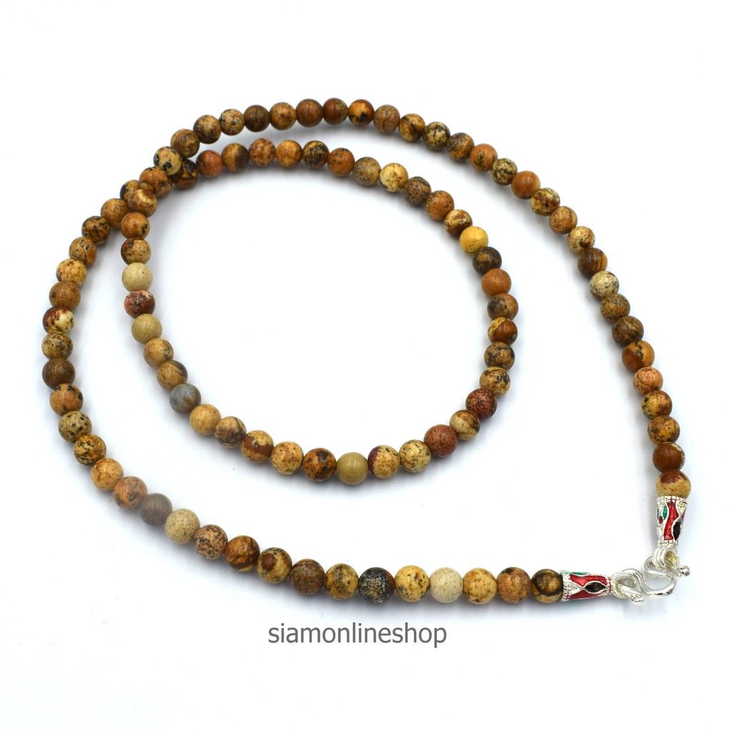 STONE NECKLACE สร้อยคอหินแท้ หินพิกเจอร์ จัสเปอร์ picture jasper ขนาด 5 มม. ตะขอเงินลงยา by siamonlineshop