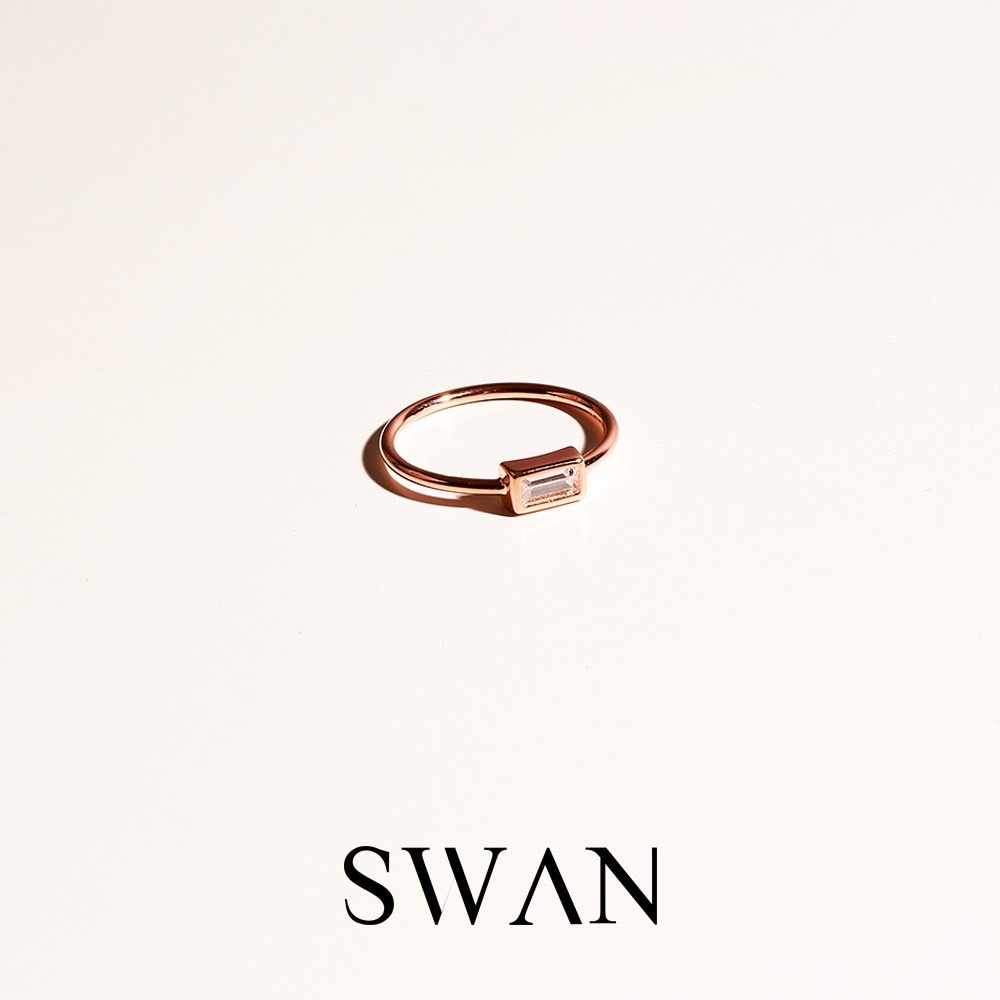 SWAN - RoseGold Ring Baguette Cut#2 แหวนเงินแท้ ฝังเพชรคิวบิคเซอร์โคเนีย cubic zirconia