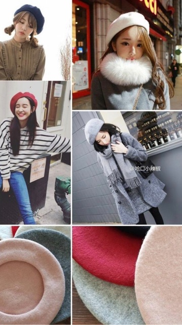 Sales❗❗พร้อมส่ง หมวกเบเรต์ผ้าวูลแบบบาง กันหนาวทรงสวย ขอบผ้ายางยืด