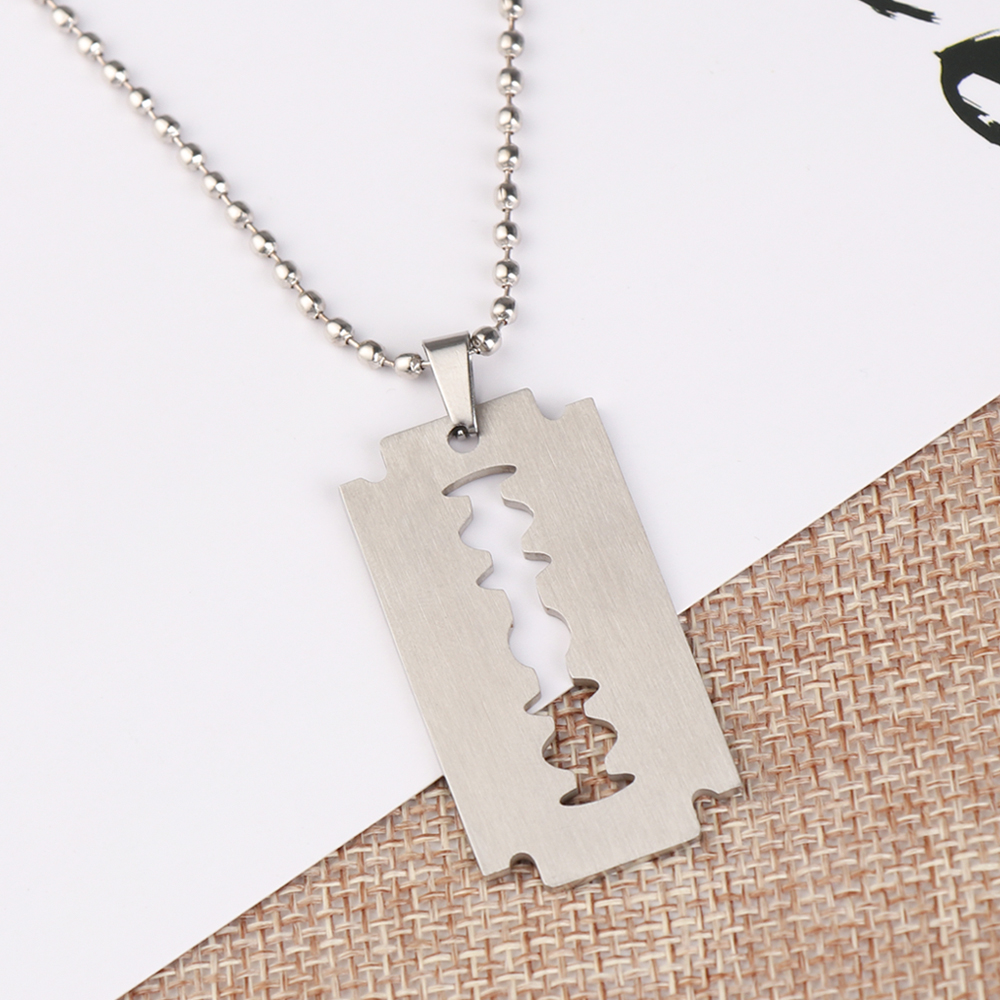 Softness จี้สร้อยคอสแตนเลสรูปใบมีดโกนสไตล์ฮิปฮอปสําหรับผู้หญิงและผู้ชาย