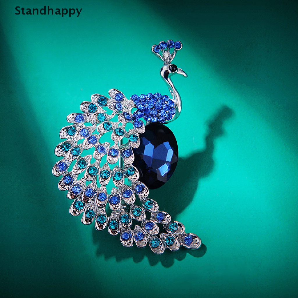 [Standhappy] เข็มกลัด รูปนกยูง ประดับพลอยเทียม เครื่องประดับ ของขวัญคริสต์มาส