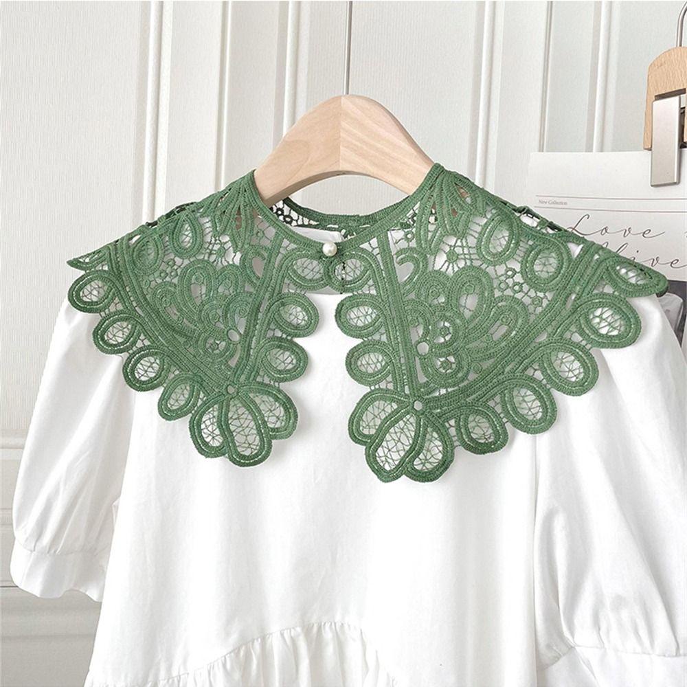 Suhu เสื้อเบลาส์ถักโครเชต์ คอปกปลอม ถอดออกได้ สีพื้น สไตล์วินเทจ