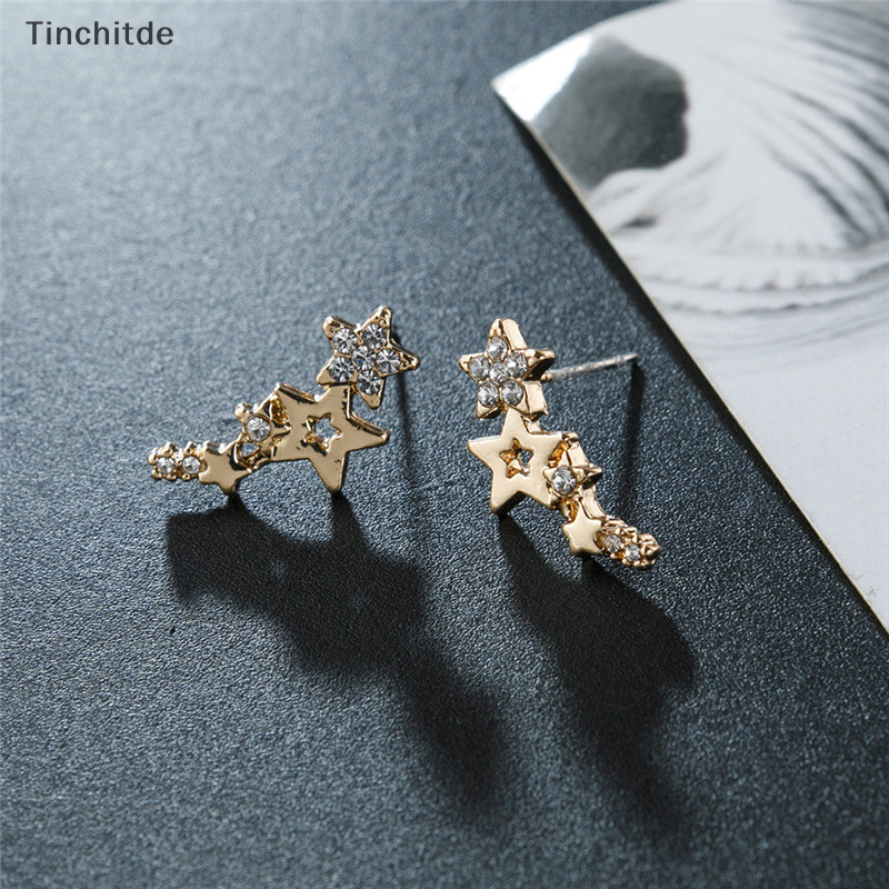 [Tinchitde] ขายดี ต่างหูแฟชั่น รูปดาว ประดับพลอยเทียม แวววาว สวยหรู สําหรับผู้หญิง 1 คู่