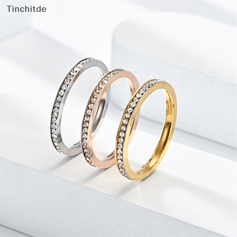 [Tinchitde] แหวนสเตนเลส ฝังเพชร สวยงาม แวววาว แฟชั่นเรียบง่าย สําหรับผู้หญิง และผู้ชาย [Preferred]