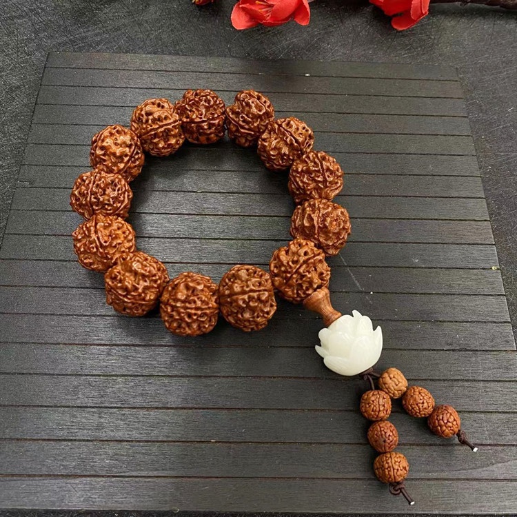 Vajra สร้อยข้อมือลูกปัดไม้ รูปกลีบดอกไม้ สไตล์ทิเบต สําหรับรถยนต์