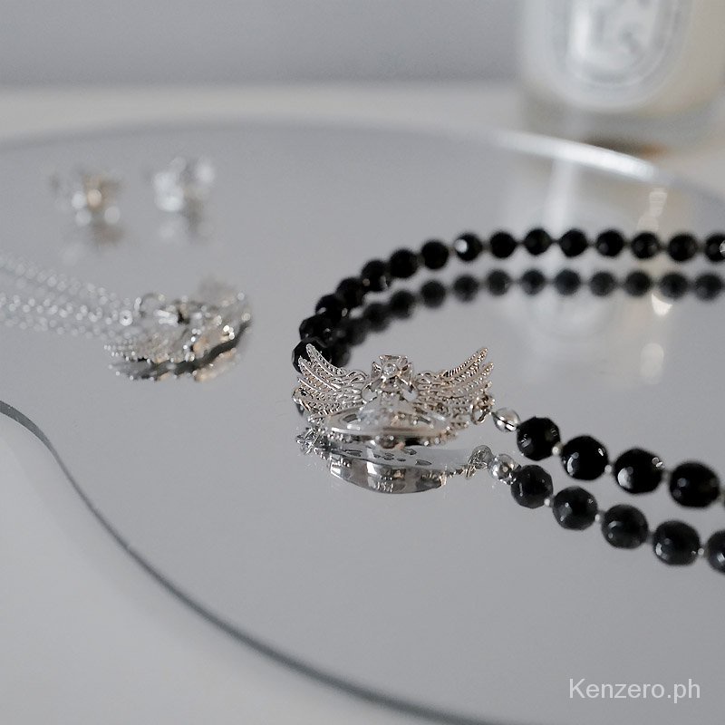 Vivienne West wood Goth สร้อยคอ ต่างหู โลหะผสมคริสตัล สีดํา