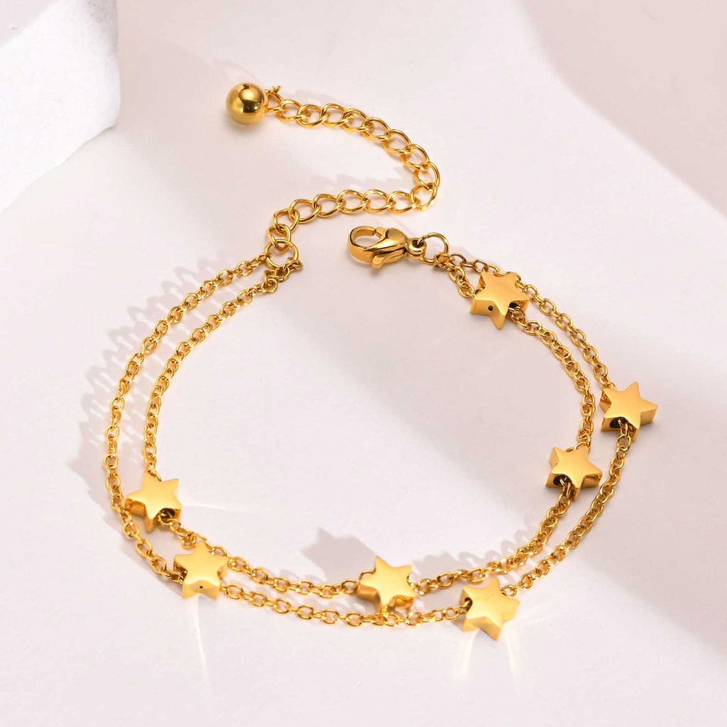 Vnox สร้อยข้อมือโซ่ ทอง 18K สองชั้น จี้รูปดาว หัวใจ สําหรับผู้หญิง
