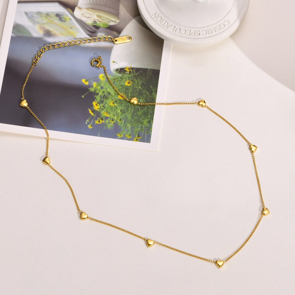 Vnox สร้อยคอโซ่ ทอง 18K จี้รูปหัวใจ เครื่องประดับ สําหรับผู้หญิง