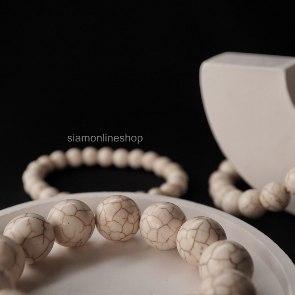 WHITE TURQUOISE หินเทอร์ควอยส์ สีขาว เลือกขนาดเม็ดหินได้ (4-14 มม.) สร้อยข้อมือหินแท้ by siamonlineshop