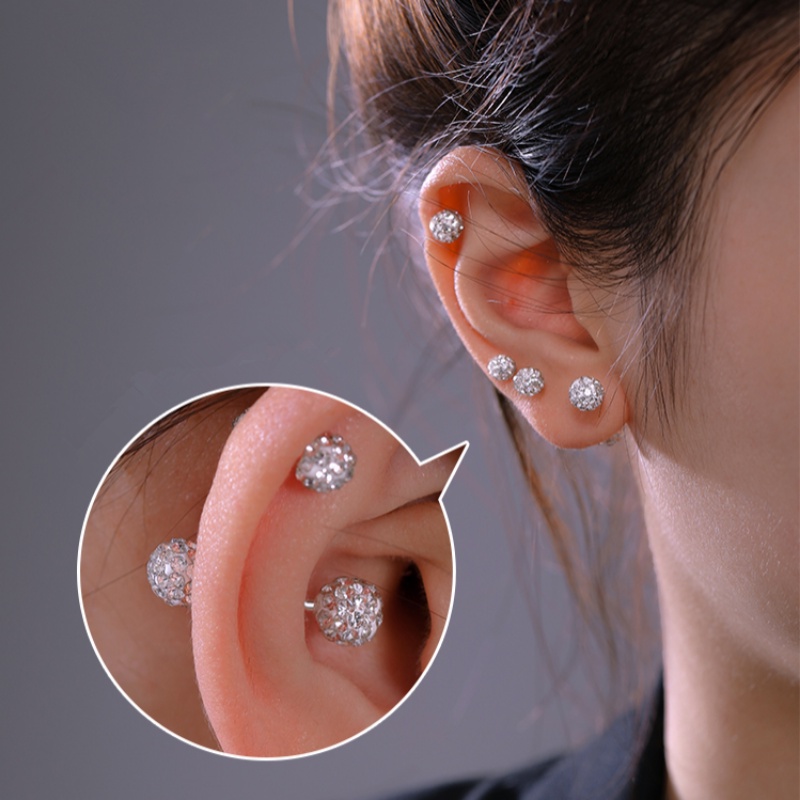 We Flower ต่างหูสตั๊ด เงิน S925 ประดับเพทาย ทรงลูกบอล ขนาดเล็ก ใช้แล้วไม่แพ้ 1 ชิ้น