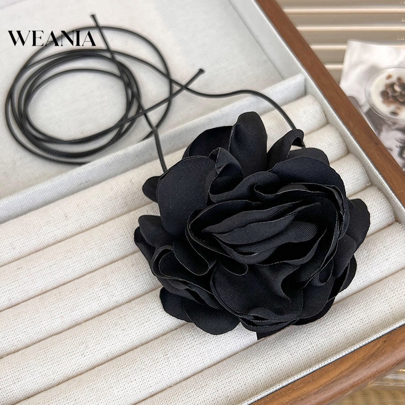 Weania ผู้หญิง 3D ดอกไม้ สายคล้อง กุหลาบ สร้อยคอโช้คเกอร์