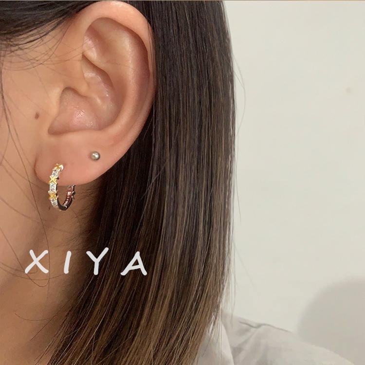 XIYA ต่างหูเพทาย ทรงกลม ขนาดเล็ก เรียบง่าย เข้ากับทุกการแต่งกาย สําหรับผู้หญิง