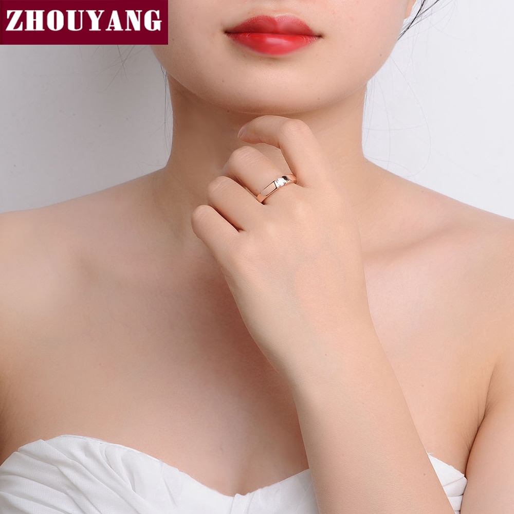 ZHOUYANG 4.5mm หัวใจและ Cubic Zirconia แหวนแต่งงานลูกศรกุหลาบทองและสีเงินสีคลาสสิกแหวนนิ้วมือ R400 R406