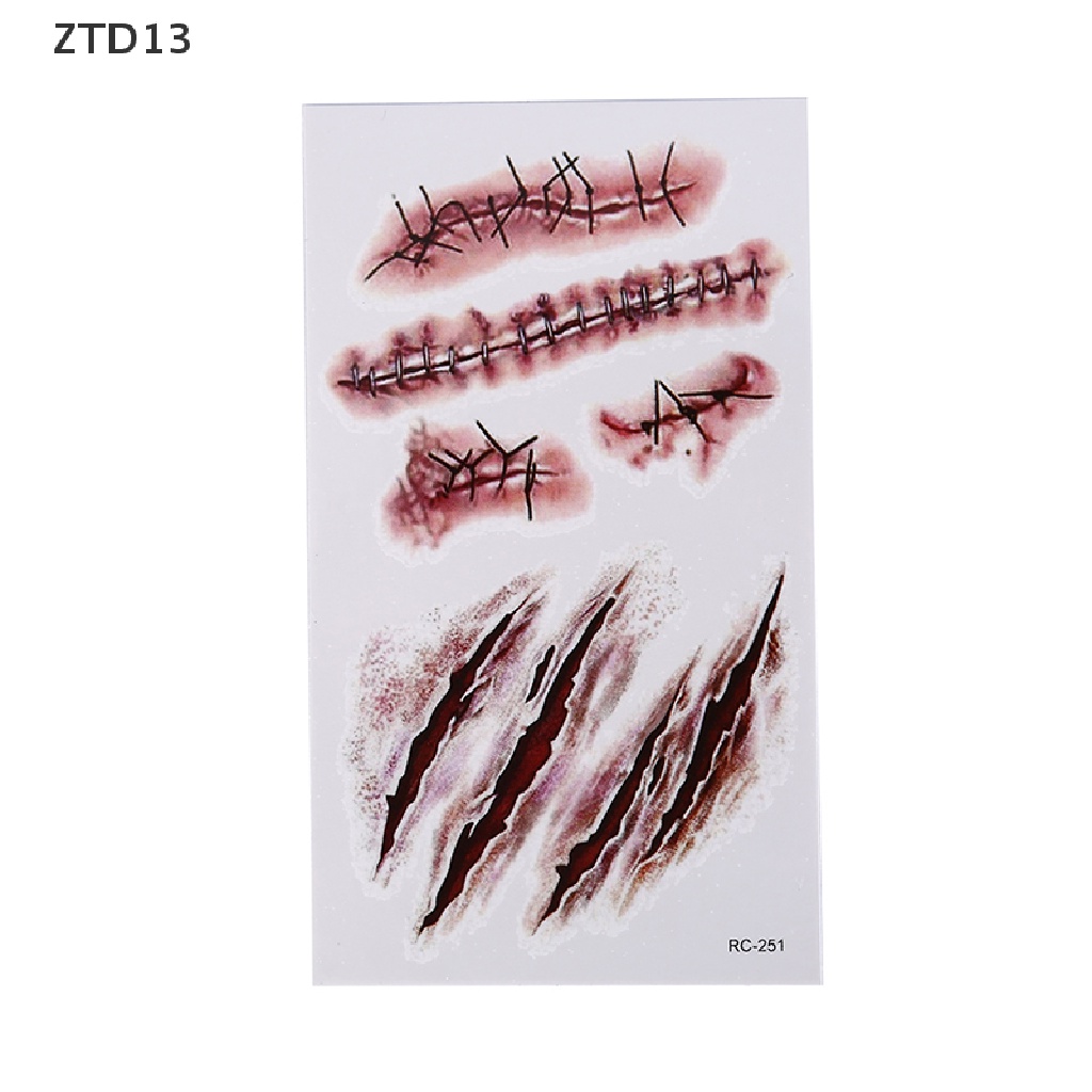 Ztd13 สติกเกอร์รอยสักชั่วคราว ลายฮาโลวีน แผลเป็น เลือด 1 5 30 ชิ้น ZT