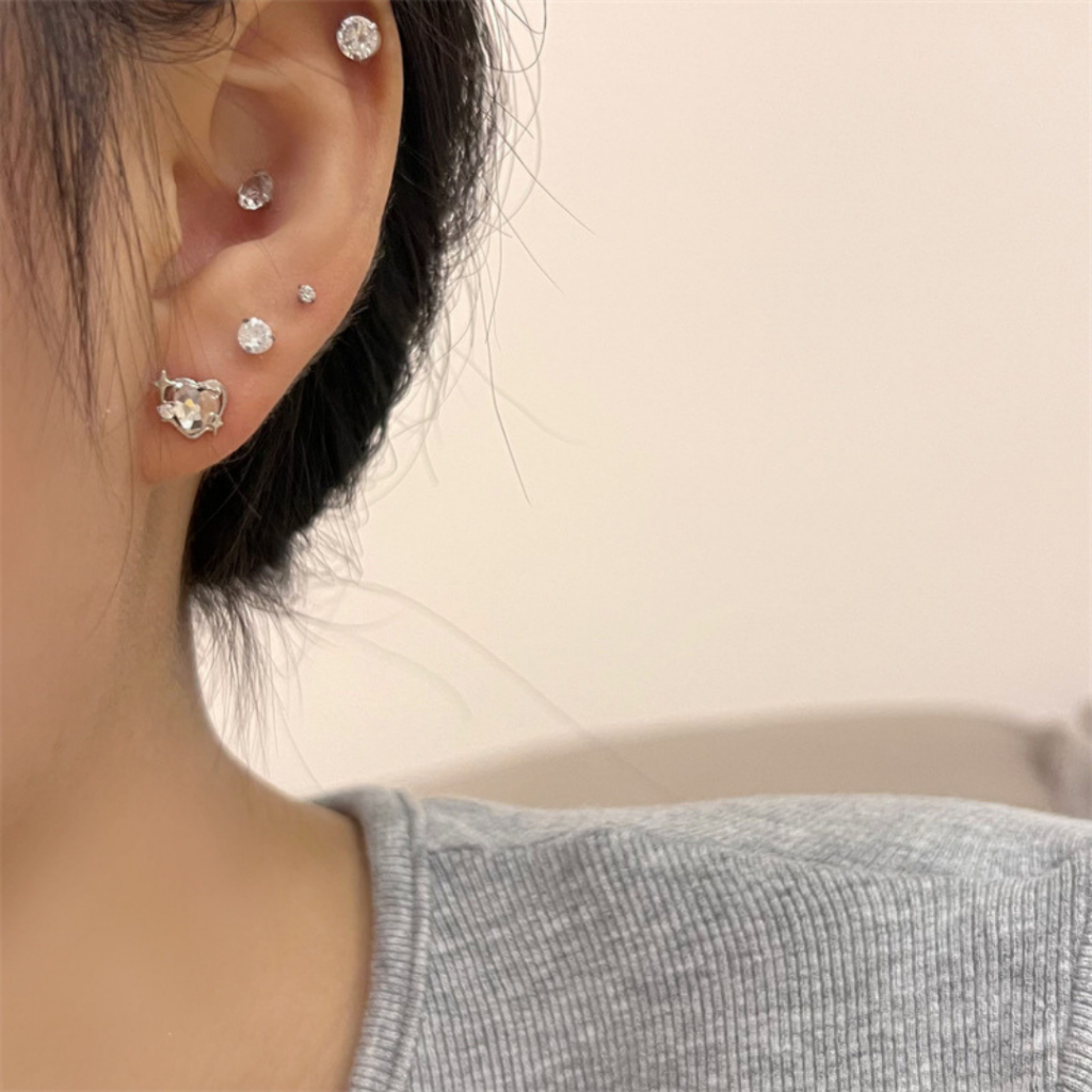earika.earrings - super star set เซ็ตต่างหูแป้นทับธีมหัวใจดวงดาว ก้านเงินแท้ เหมาะสำหรับคนแพ้ง่าย