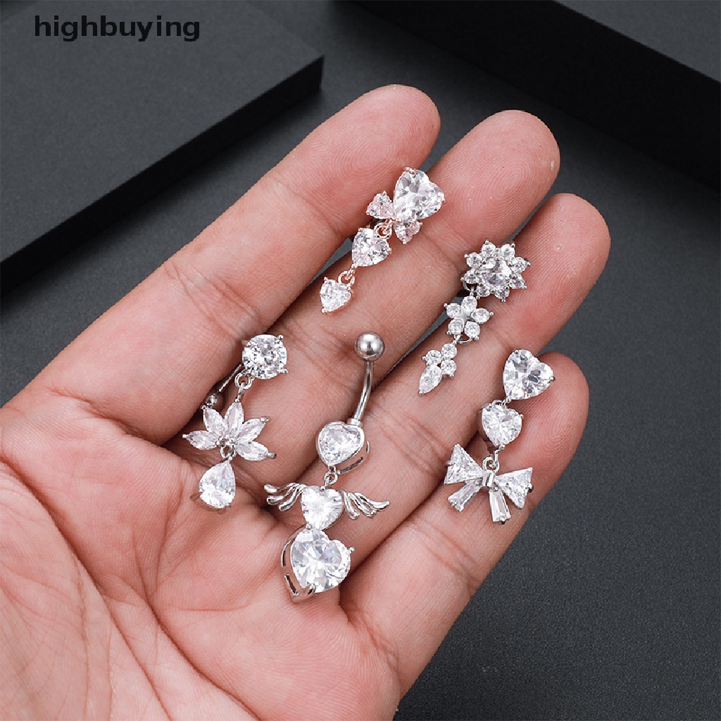 [highbuying] 1 ชิ้น ย้อนกลับ Dangel ปุ่มท้อง เจาะ หัวใจ พร้อมปีก ดอกไม้ สะดือ แหวน ใหม่